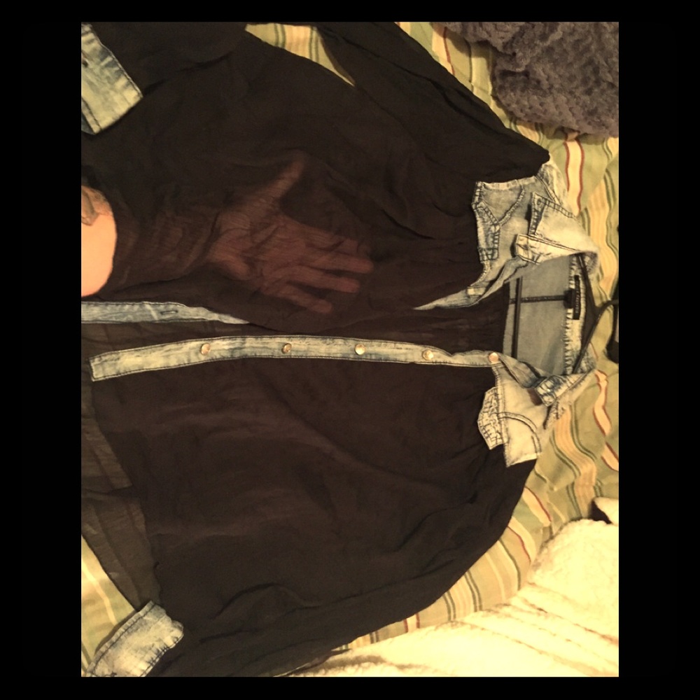 Denim and see through shirt